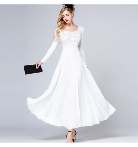 Women's ballroom dresses for female white long sleeves competition ...