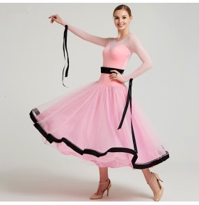 Women's ballroom dresses royal blue pink yellow competition stage performance waltz tango long length professional dress skirts