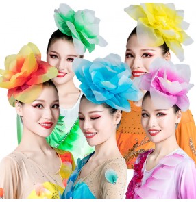 Women's ballroom flamenco dance head rose flowers host singers group dancerts modern dance stage performance  head flowers