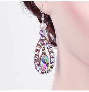 Women's ballroom latin competition dance rhinestones earrings eardrop evening party host singers waltz tango dance stage performance earrings