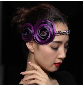 Women's ballroom latin competition dance rhinestones headdress flowers hairband stage performance hair accessories