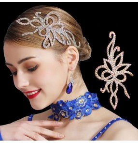 Women's ballroom latin competition dance rhinestones headdresses hair accessories