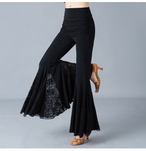 Women's ballroom latin dance flared lace pants stage performance exercises waltz tango salsa chacha dance trousers