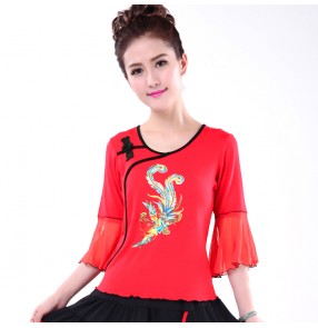 Women's ballroom latin dance tops chinese retro traditional retro tops for female