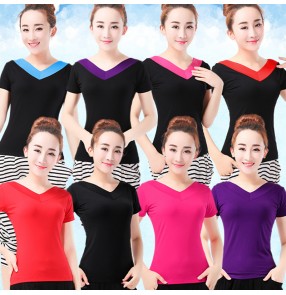 Women's ballroom latin dance tops square chacha salsa dance blouses for female