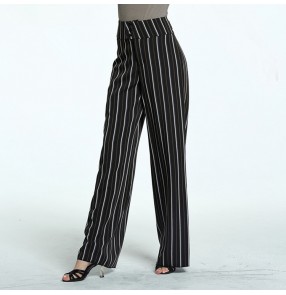 Women's ballroom latin dancing long pants striped stage performance competition professional waltz tango dance trousers