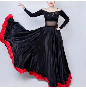 Women's ballroom latin flamenco dance tops rhinestones chacha salsa dance tops only top