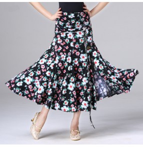 Women's ballroom tango waltz dancing long skirts floral printed competition stage performance long length skirt