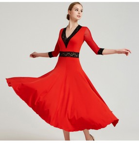 Women's ballroom waltz tango dancing dress red black violet professional stage performance long length competition dresses