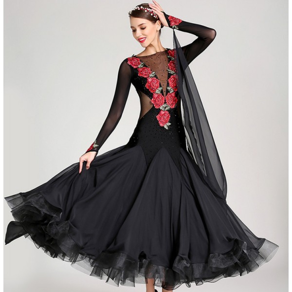 Women's ballroom waltz tango dancing dresses flamenco rose rhinestones ...
