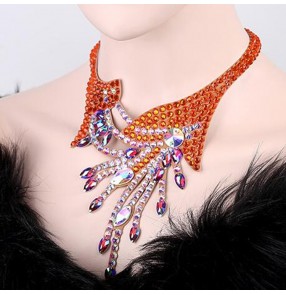 Women's ballroom waltz tango latin dance choker necklace competition stage performance professional diamond crystal necklace choker 