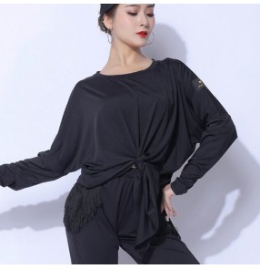 Women's batwing sleeves black blue wine ballroom latin dance tops for female yoga fitness practice exercises blouses tops for women