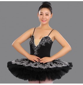 Women's black ballet dresses for female competition stage performance platter tutu pan cake skirt modern dance ballet dresses
