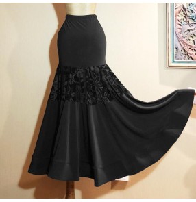 Women's black ballroom dancing skirts waltz tango stage performance skirts