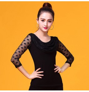 Women's black ballroom dancing tops competition stage performance professional tango waltz chacha dancing blouses