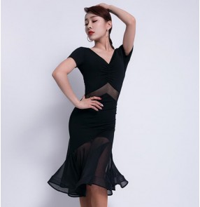 Women's black coffee latin dance dress robe de danse latine stage performance rumba salsa chacha dance costumes dress