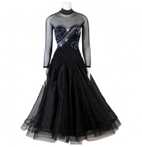 Women's black colored competition ballroom dancing dresses female waltz tango dancing dresses