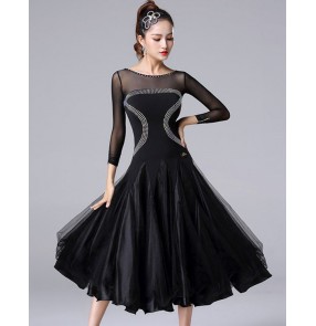 Women's black colored diamond competition professional ballroom dancing dresses waltz tango dance dresses