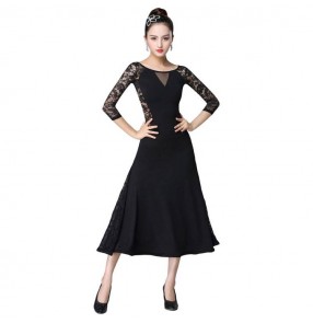Women's black colored lace ballroom dancing dresses flamenco waltz tango dance dresses