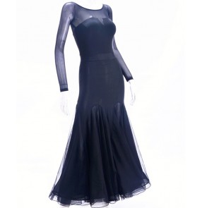 Women's black competition ballroom dancing dresses stage performance professional waltz tango dance dresses costumes