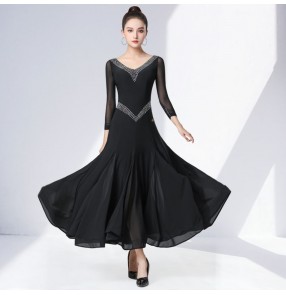 Women's black competition ballroom dancing dresses with diamond waltz tango foxtrot smooth dance long skirt for female