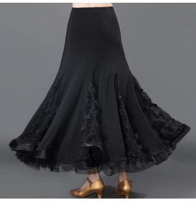 Women's black floral competition performance waltz tango ballroom dancing skirts flamenco skirts 