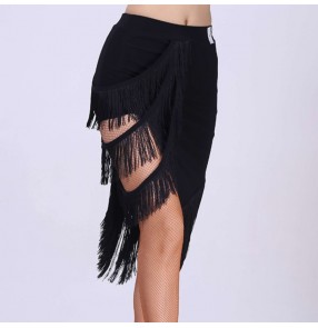 Women's black fringes latin dance skirts female modern dance salsa chacha dance skirts costumes