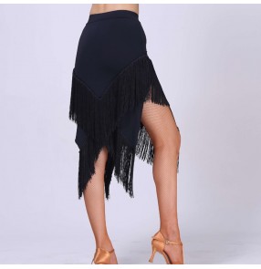 Women's black fringes latin dance skirts modern dance salsa chacha dance skirts