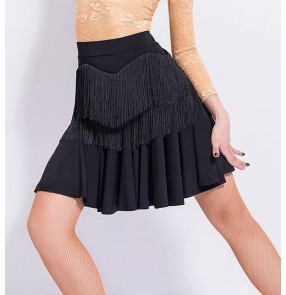 Women's black fringes latin salsa dance skirts chacha rumba dance skirt costumes