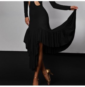 Women's black irregular hem competition latin dance skirts ballroom dancing skirts