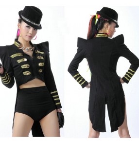 Women's black jazz magician dance tuxedo tops gogo dancers stage performance group dance ds performance fashion tuxedo coats for female