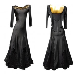 Women's black lace ballroom dancing dresses flamenco waltz tango dance dress