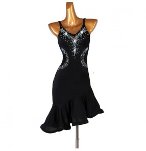 Women's black latin dance dresses diamond salsa chacha rumba dance dresses