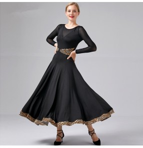 Women's black red ballroom dancing dresses stage performance waltz tango foxtrot dance dress