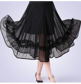 Women's black red ballroom dancing skirts waltz tango dance skirts