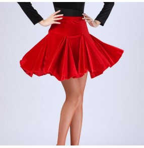 Women's black red velvet latin dance skirts salsa rumba chacha dance skirts for female