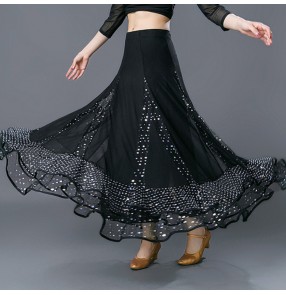 Women's black sequin ballroom dancing skirts stage performance foxtrot waltz tango flamenco dance skirts