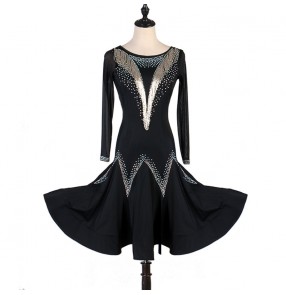 Women's black stones competition latin dance dresses salsa rumba chacha dance dress