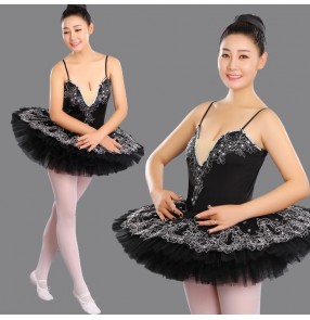 Women's black swan lake ballet dance dress classical pancake skirt ballet dance costumes