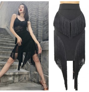 Women's black tassels latin dance skirts modern dance salsa chacha rumba dance practice skirts 