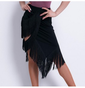 Women's black tassels latin salsa rumba dance skirts competition modern dance latin dance skirts costumes