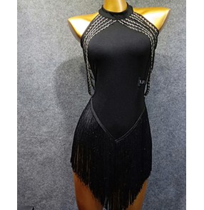 Women's black tassels sexy latin dance dress salsa samba rumba dress