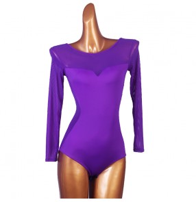 Women's black violet latin dance bodysuits ballroom salsa chacha dance tops jumpsuits