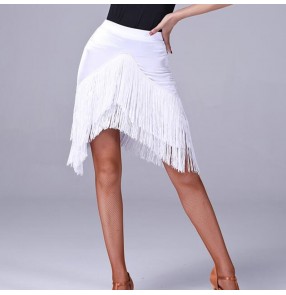 Women's black white fringes latin dance skirt salsa chacha dance skirts