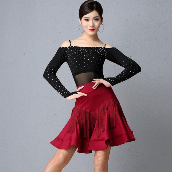 Women s black wine colored latin dance dresses competiton salsa