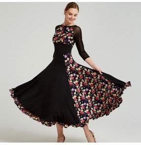 Women's black with floral ballroom dancing dress tango waltz dance dress