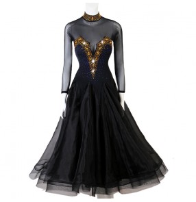 Women's black with gold diamond competition ballroom dancing dress waltz tango dance dress