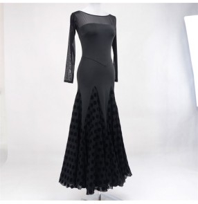 Women's black with polka dot ballroom competition dance dresses flamenco waltz tango dance dresses