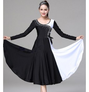 Women's black with red and white rhinestones ballroom dancing dresses stage performance waltz tango dance dress