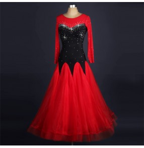 Women's black with red ballroom dancing dresses Robe de danse féminine waltz tango flamenco dance dresses skirts